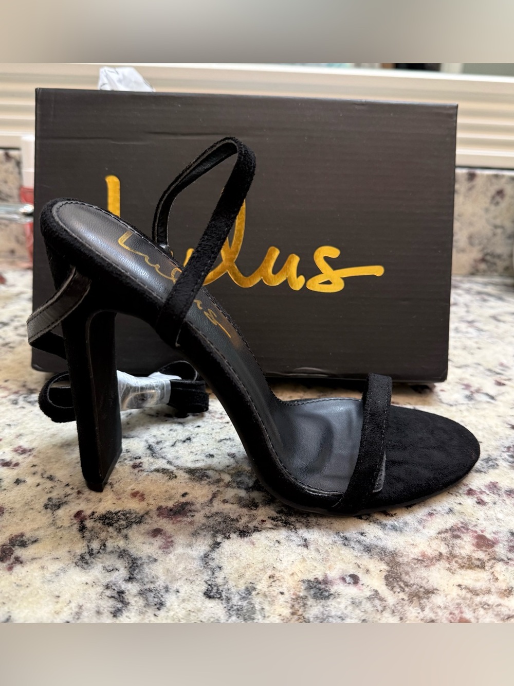 Lulu's Black Suede Minimalist Strappy Heel Sandal